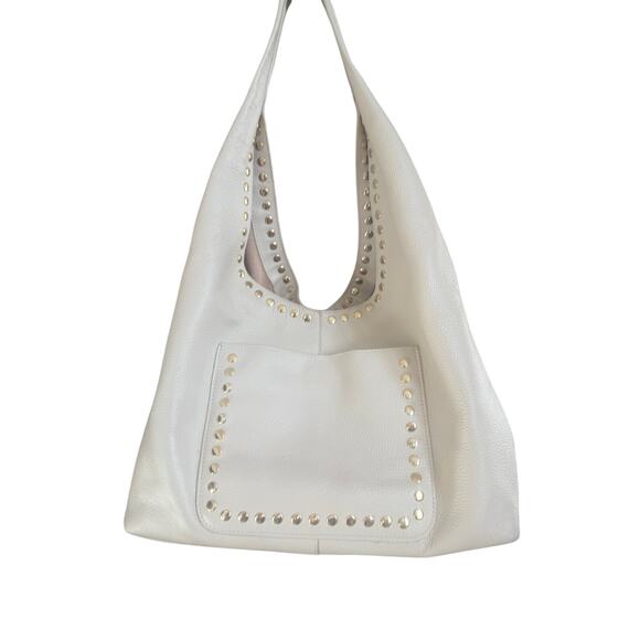 Laggo Mara Hobo Slouch Bag Cream Pebbled Leather with Gold Studs and Hardware - Picture 2 of 13